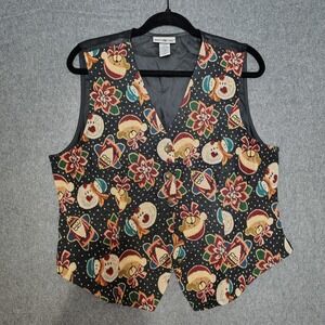 VTG 90s Christmas White Stag Womens Tapestry‎ Vest Santa Cottage Core Santa Lrg